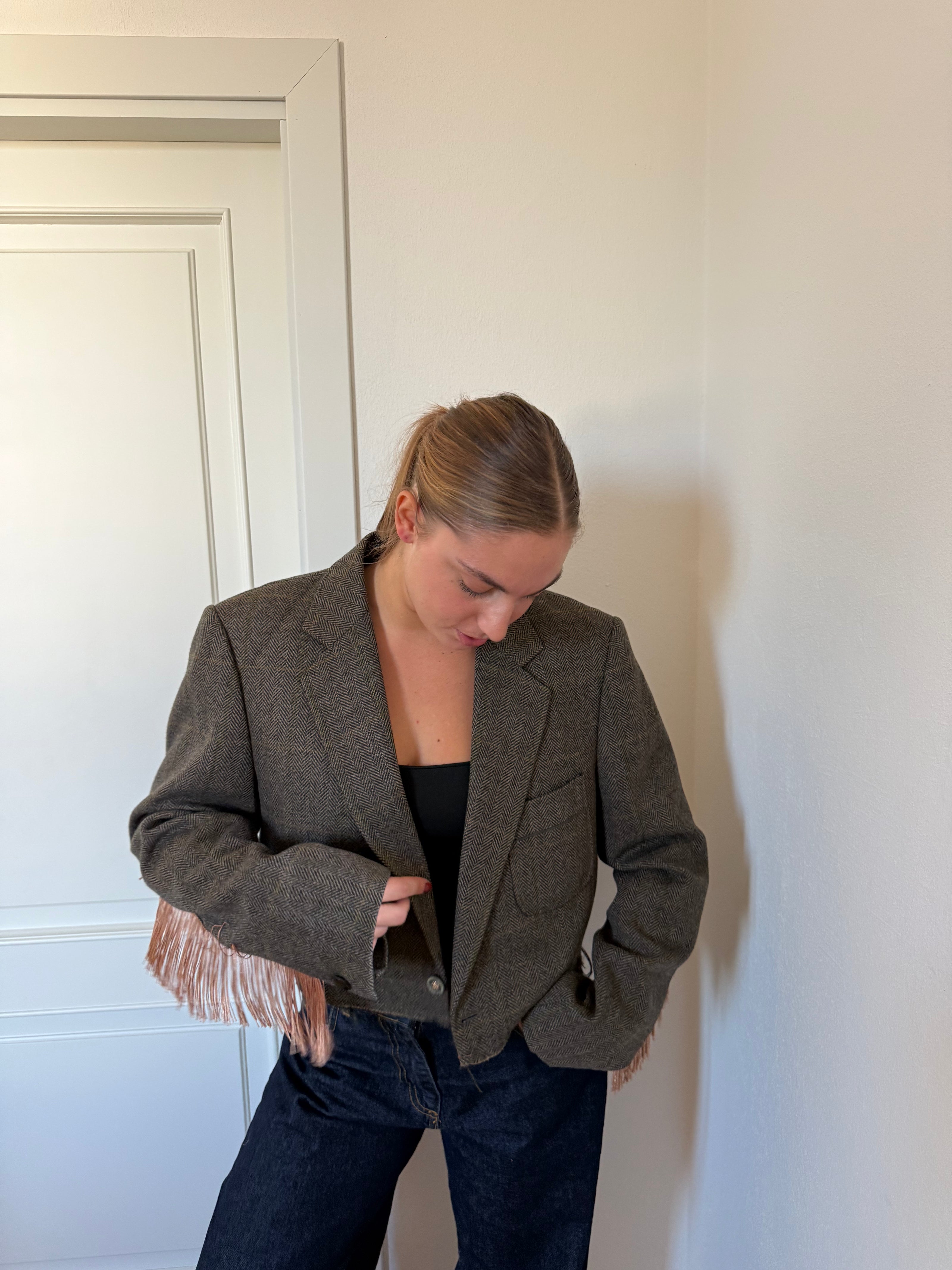 SARA- blazer vintage spina di pesce marrone