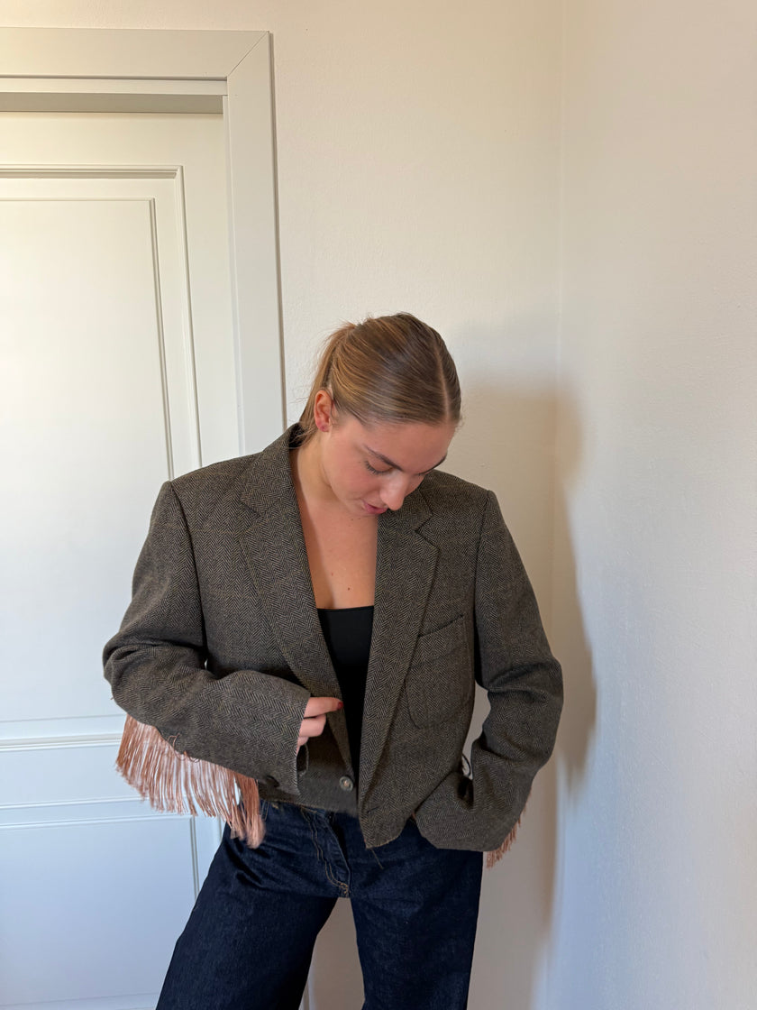 SARA- blazer vintage spina di pesce marrone