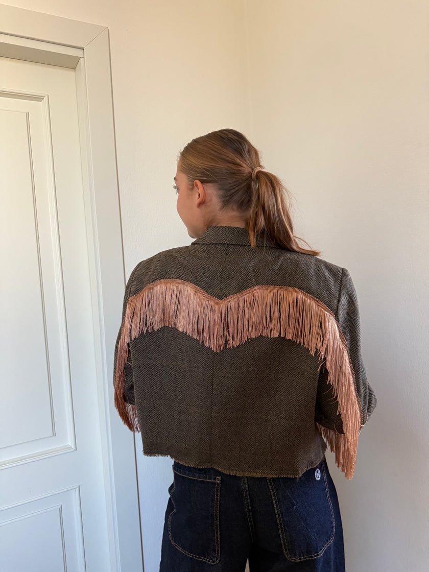 SARA- blazer vintage spina di pesce marrone