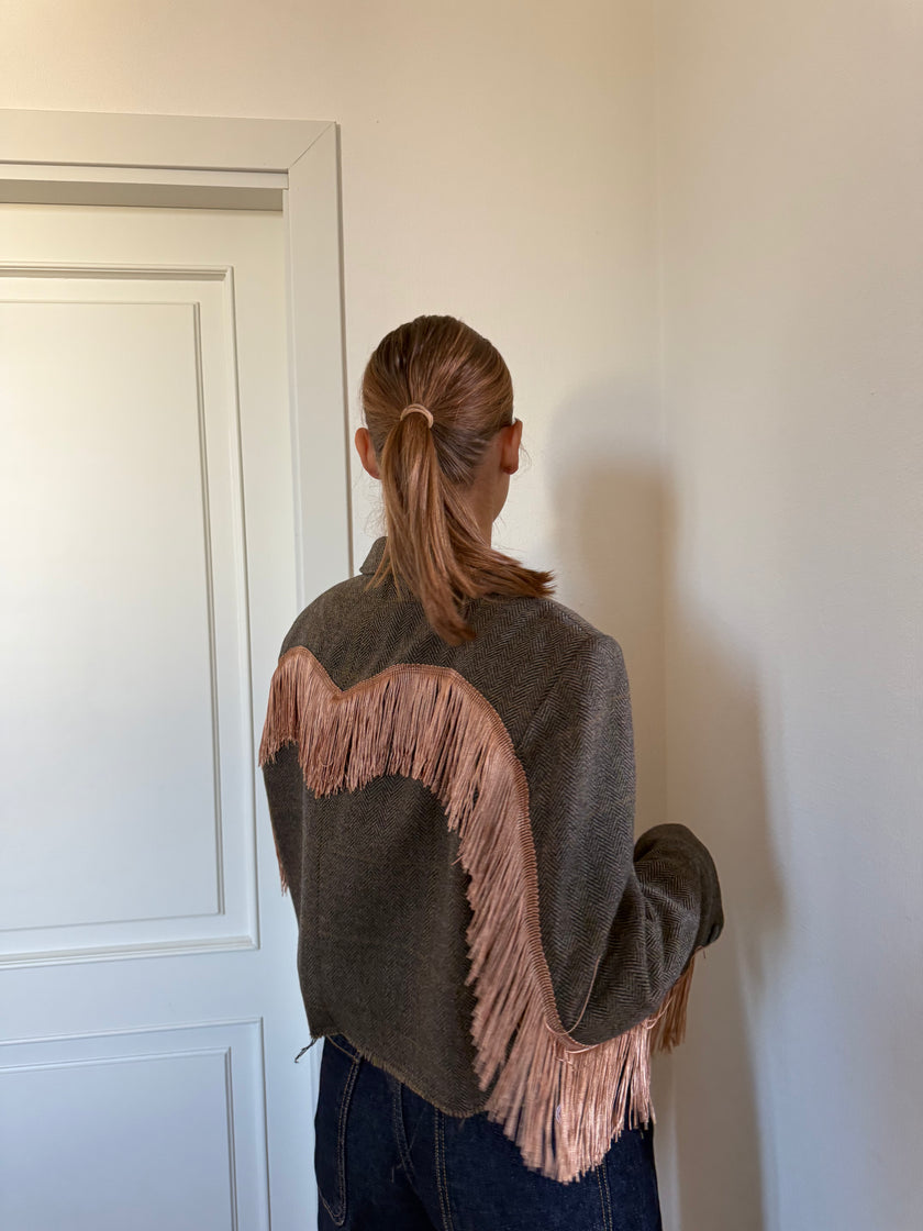 SARA- blazer vintage spina di pesce marrone