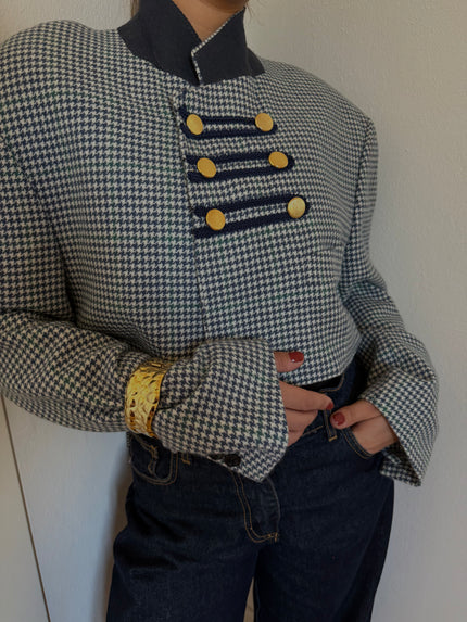 ALIDA - blazer vintage pied-de-poule blu