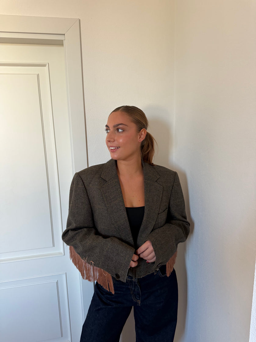 SARA- blazer vintage spina di pesce marrone