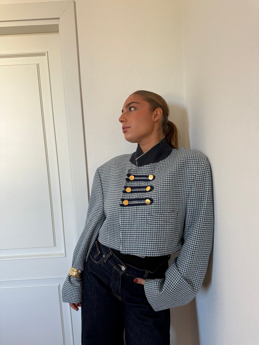 ALIDA - blazer vintage pied-de-poule blu