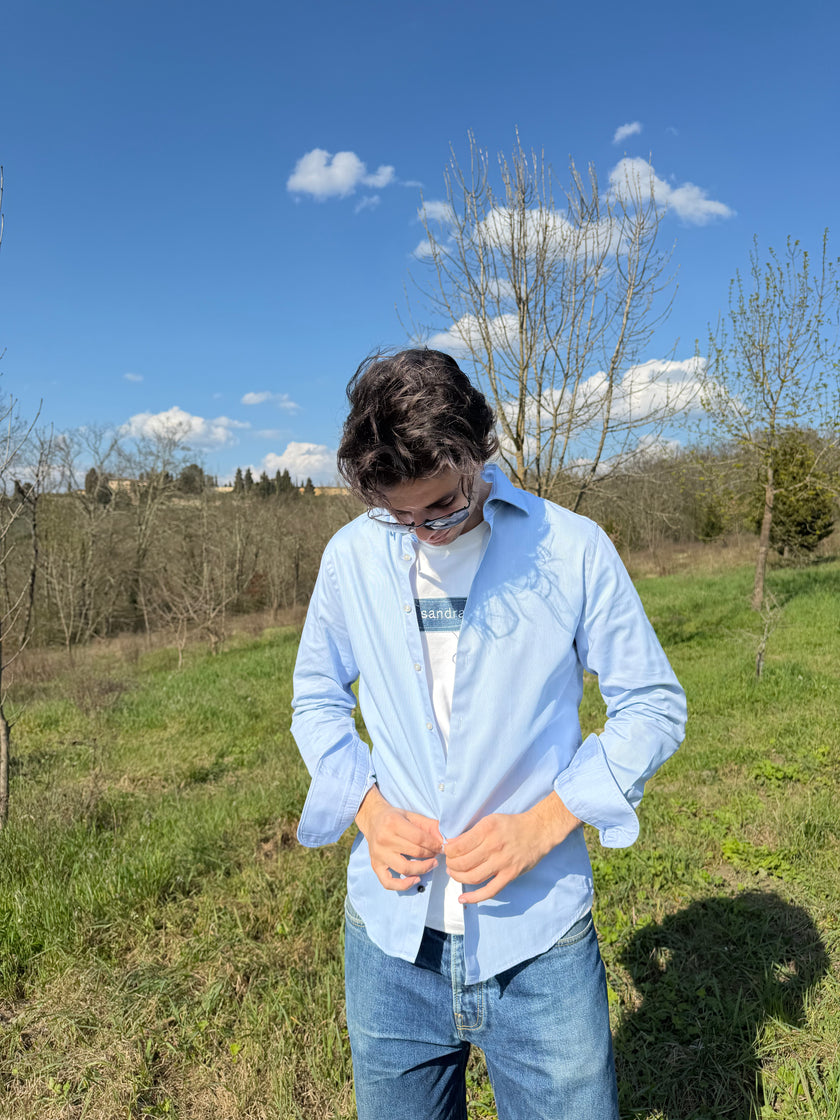 Sandra’s shirt ricamo- camicia con frase ricamata