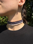 CHOKER INTRECCIO BLU CON PERLINE