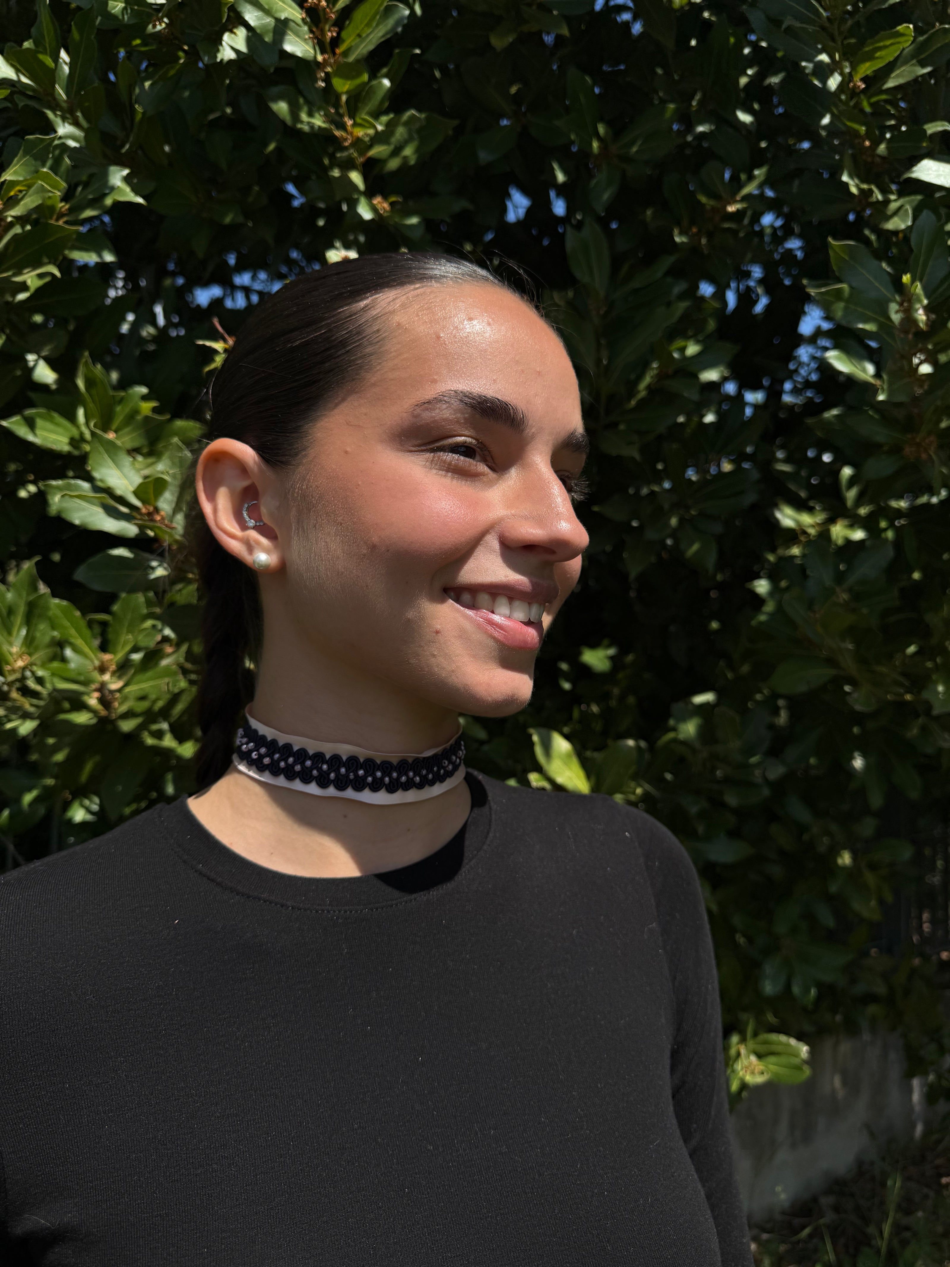 CHOKER INTRECCIO BLU CON PERLINE