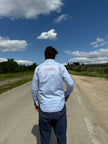 Sandra’s shirt ricamo- camicia con frase ricamata