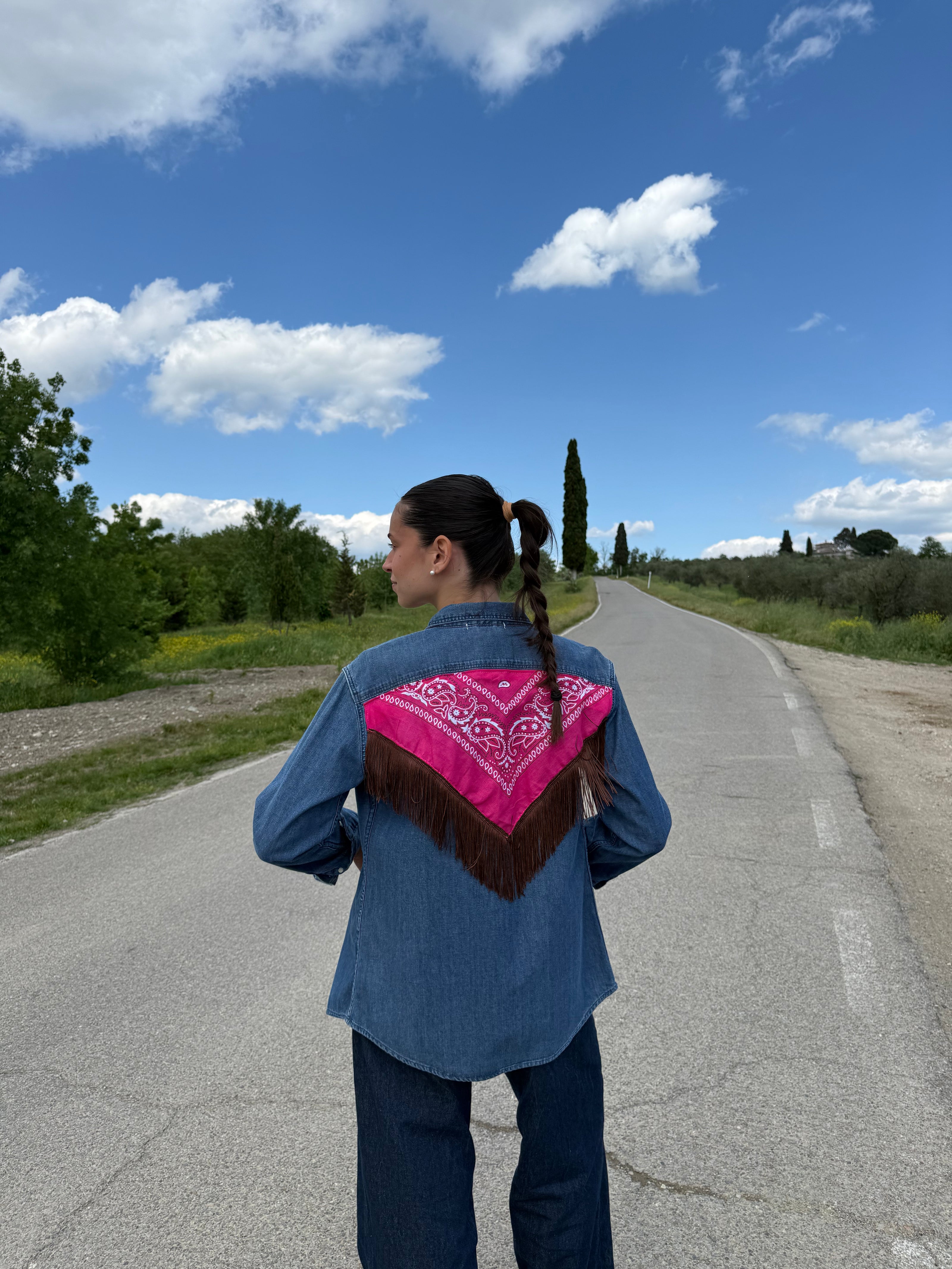 Country shirt - camicia di jeans con bandana e frange