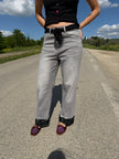 JEANS PIZZO– jeans grigio con pizzo e strass