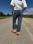 SCACCHI PANTS – jeans con risvolto fantasia a scacchi