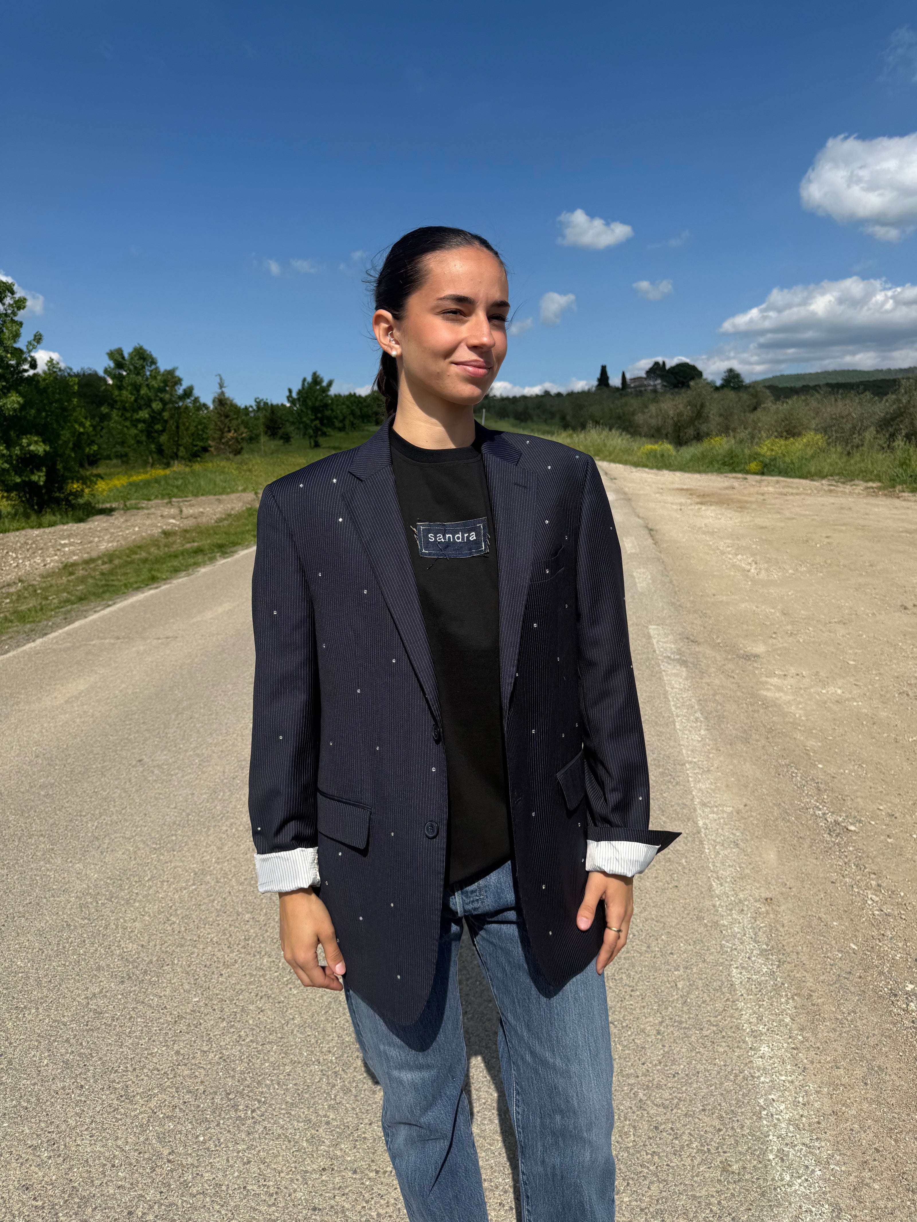 Blazer Swarovski – giacca gessata con Swarovski