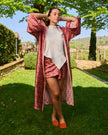 L’ORA LENTA – Kimono Maxi in Seta Fantasia rosso