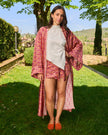 L’ORA LENTA – Kimono Maxi in Seta Fantasia rosso