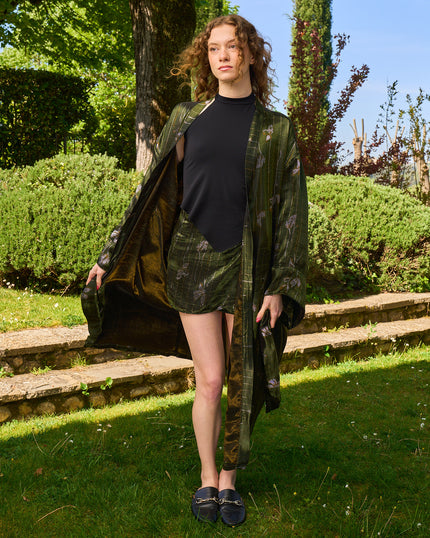 L’ORA LENTA – Kimono Maxi in Seta Fantasia verde