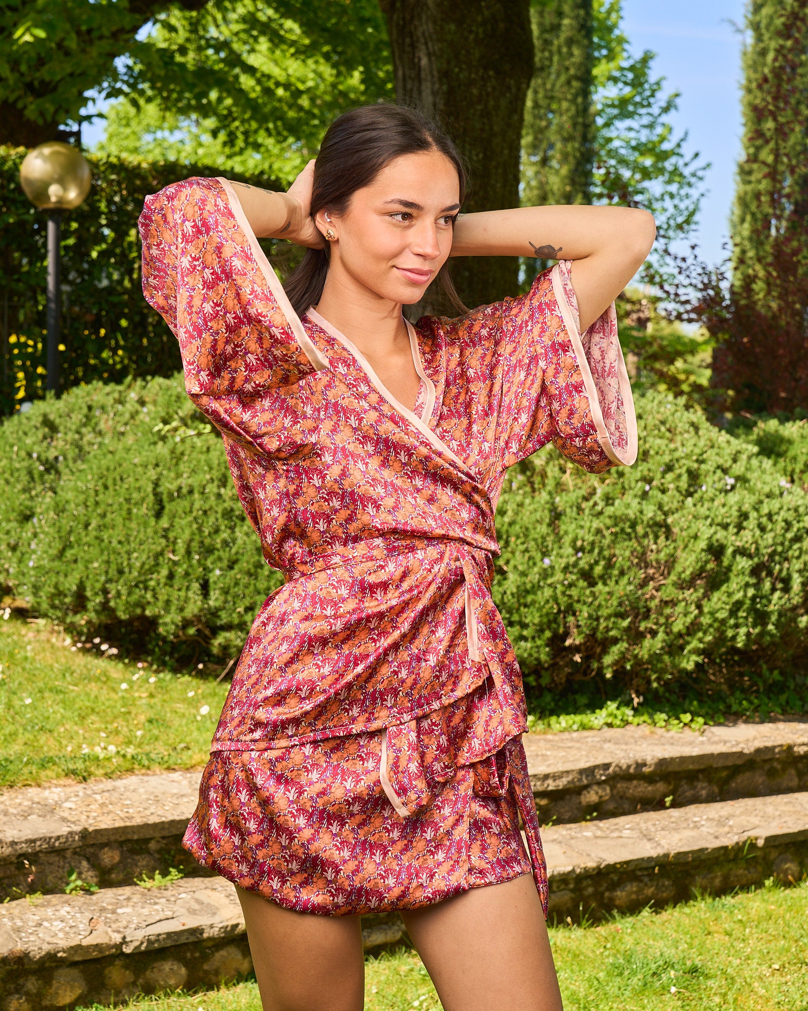 L’ORA LENTA – Kimono in Seta Fantasia rosso