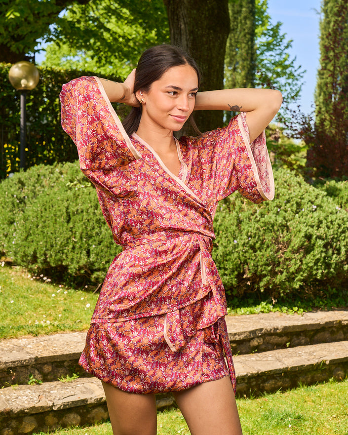 L’ORA LENTA – Kimono in Seta Fantasia rosso