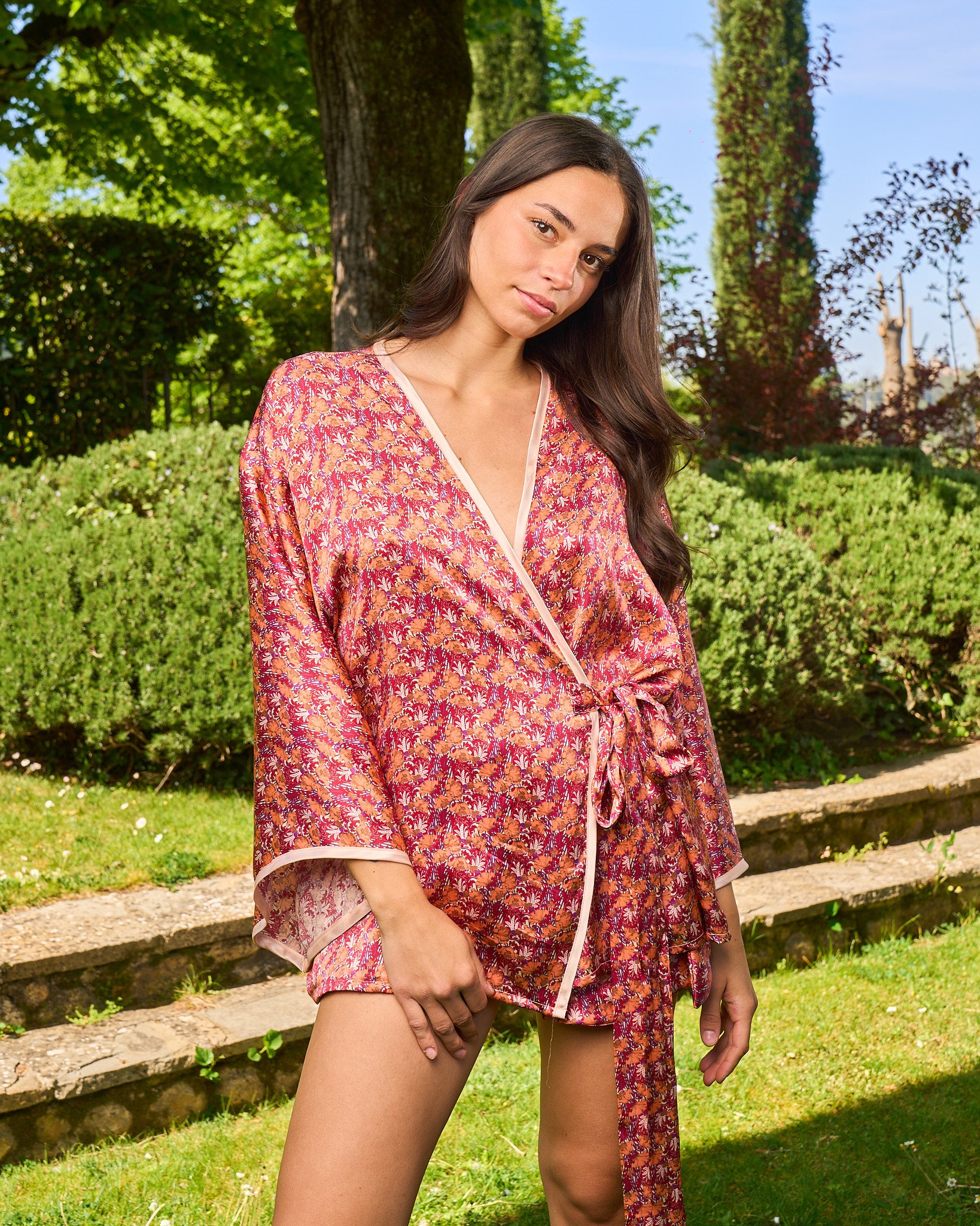 L’ORA LENTA – Kimono in Seta Fantasia rosso