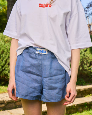 APRÈS-MIDI – Shorts in Lino Celeste Polvere