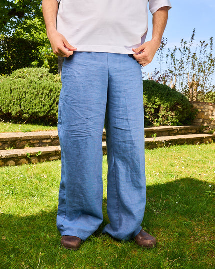 APRÈS-MIDI – Pantalone in Lino Celeste Polvere