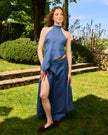 APRÈS-MIDI – Gonna Midi in Lino Celeste Polvere