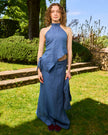 APRÈS-MIDI – Gonna Midi in Lino Celeste Polvere