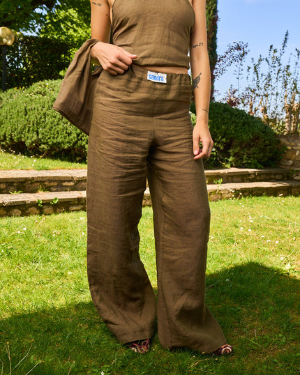 APRÈS-MIDI – Pantalone in Lino Verde Fango