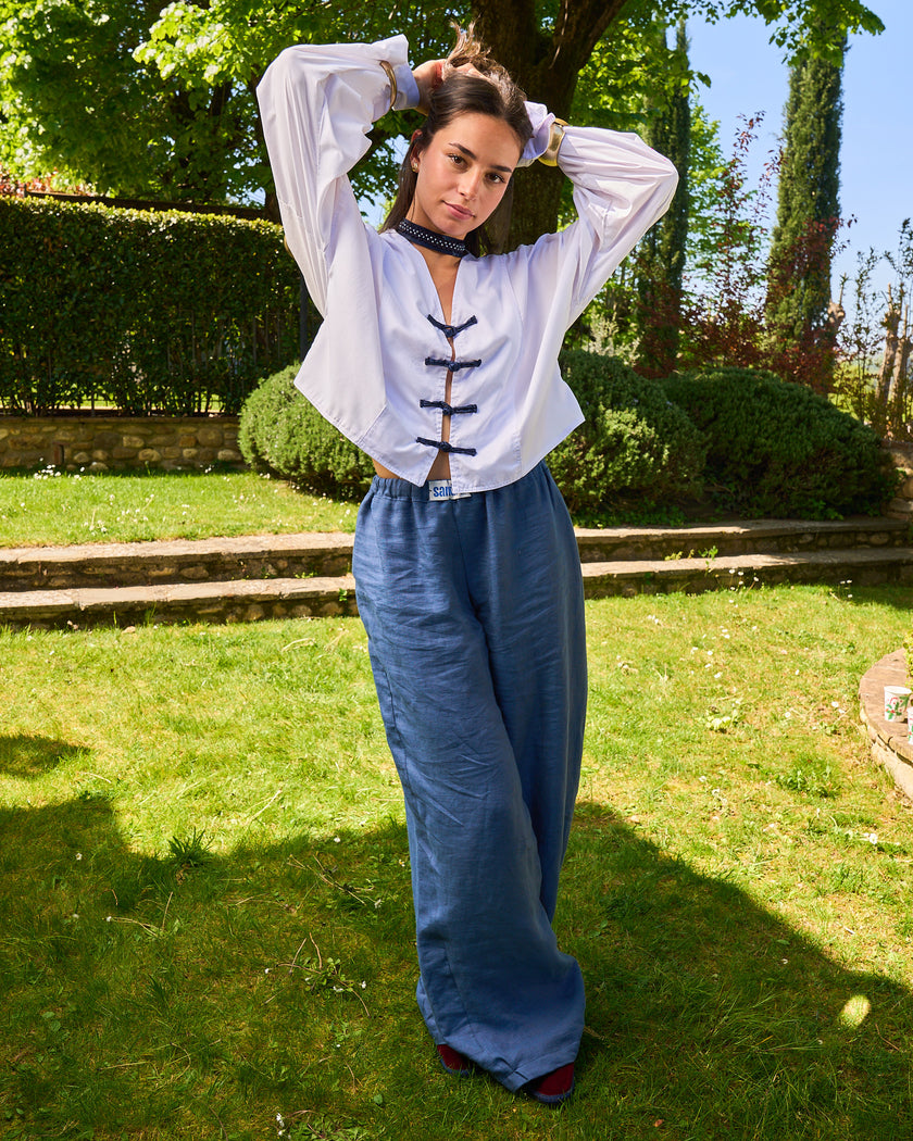 APRÈS-MIDI – Pantalone in Lino Celeste Polvere
